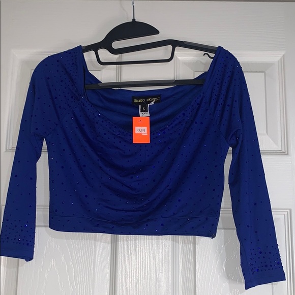 Nikibiki Blue Ruched Crop Blouse with 3/4 Sleeves - Picture 1 of 7